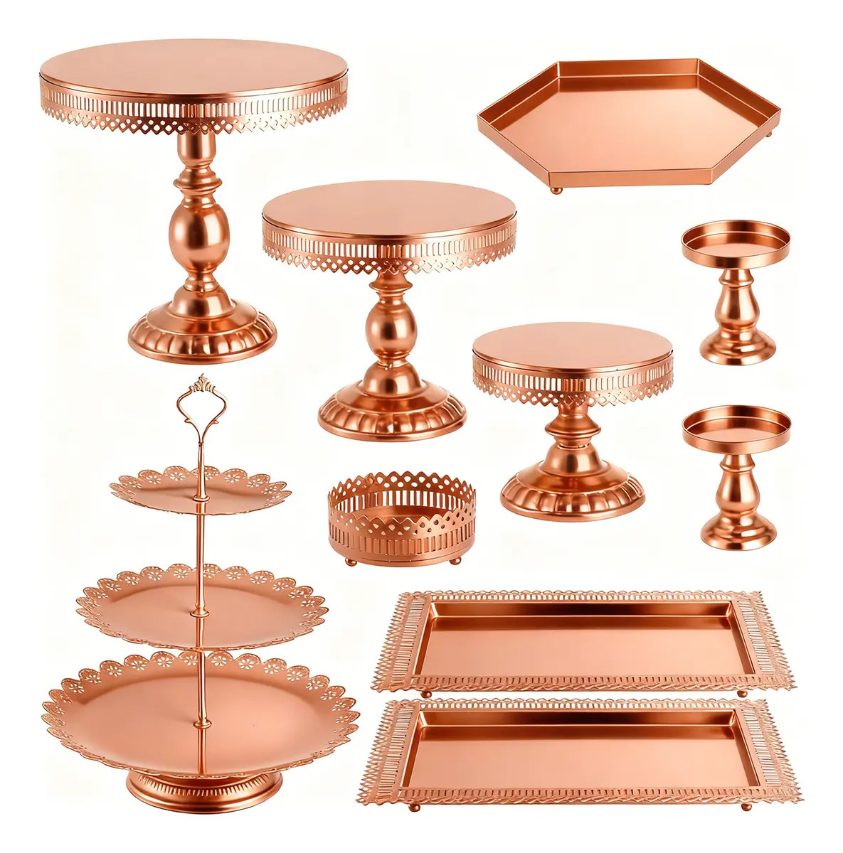 Set de Soportes para Pasteles y Cupcakes Ashome de Metal Oro Rosa, con 3 Niveles