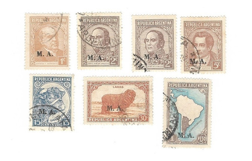 Lt1841. Lote De 7 Sellos Ministeriales (ma) Serie 1935-1944