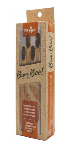 4 Pack Cepillo De Dientes Con Carbón Activado Bam Boo!
