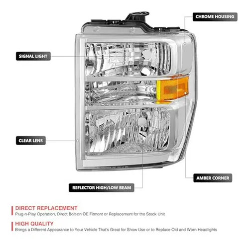 Faros Delanteros Cromados Para Ford E150-e350-e450sd-f650-f7