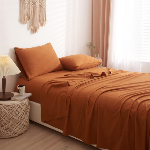 Bulutu Rust Bed Juego De Sábanas Tamaño King Con Bolsillo Pr