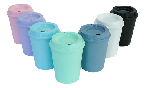 6 Vasos Térmico Plástico Reutilizables Mug Con Tapa Colores