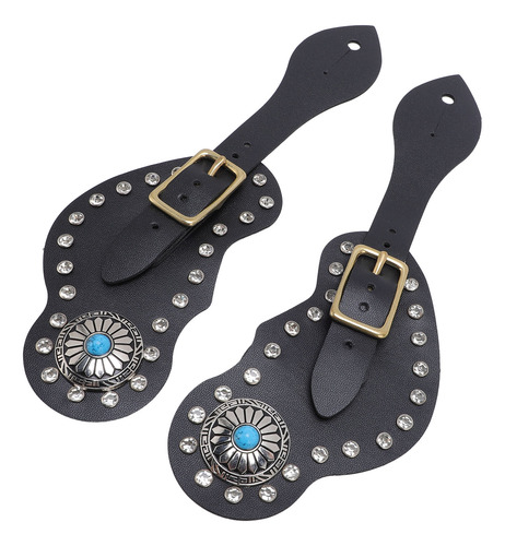 Juego De Correas Con Forma De Espolón Negro, 2 Piezas, Piel