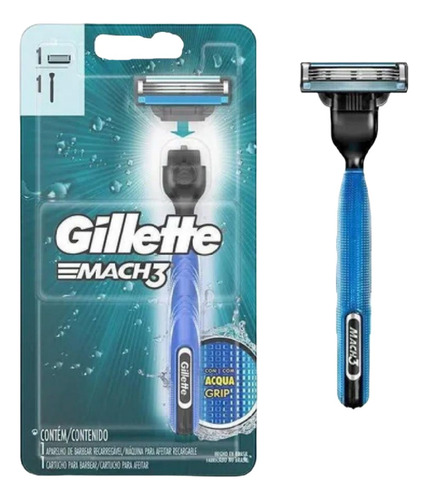 Aparelho Barbear Gillette Mach 3 Aqua Grip Com Recarga