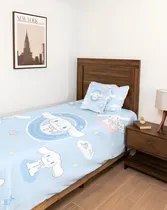 Comprar Roupa Cama Lençol Solteiro Cobre Leito Cinnamoroll 3 Peças Cor Azul Desenho Do Tecido Liso