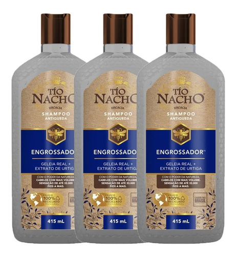 Shampoo Engrossador Antiqueda Tio Nacho 415ml - Kit C/3un