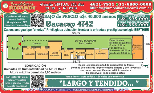 Largo Y Tendido Caserón Tipo Chorizo Lote 8,66 X 53.59