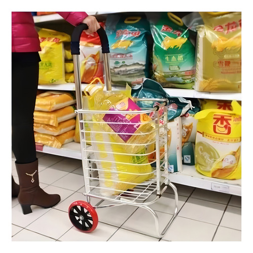 Carrito De Mandado Aluminio Plegable Carro De Compras 50kg O Color Gris Gris