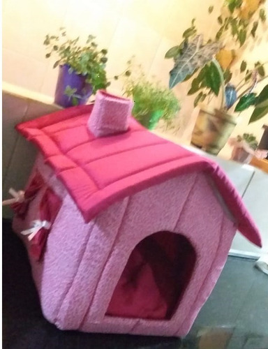 Casa Pet De Espuma Rosa Com Colchão Em Fibra Siliconada