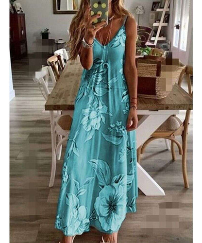 Vestido Feminino, Saia Longa Com Suspensão De Flores
