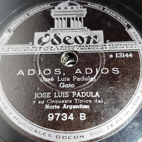 Pasta Jose Luis Padula Orquesta Norte Argentino Odeon C476