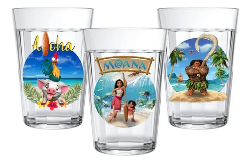 Conj. 3 Copos Vidro 190ml Americano Desenho Princesa Moana