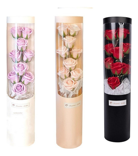 Ramo De 9 Rosas De Petalos De Jabon Y Luces - Regalo