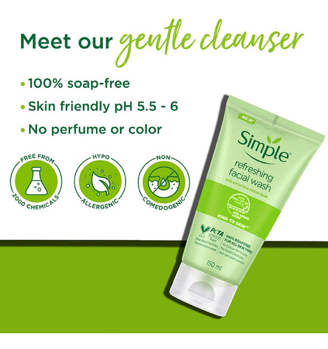 Gel De Lavagem Facial Refrescante Simple Kind To Skin, 150 M
