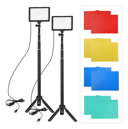 Camerina 2pcs Luces Para Fotografia, Usb Led Luces Para Video Panel Led Kit Iluminación De Fotografía 3200k-5500k 120pcs Cuentas 14 Niveles Regulables Con Trípode De Altura Ajustable