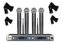 Comprar Set 4 Microfonos Mano Inalambricos Uhf + 4 Sop Clip Premium