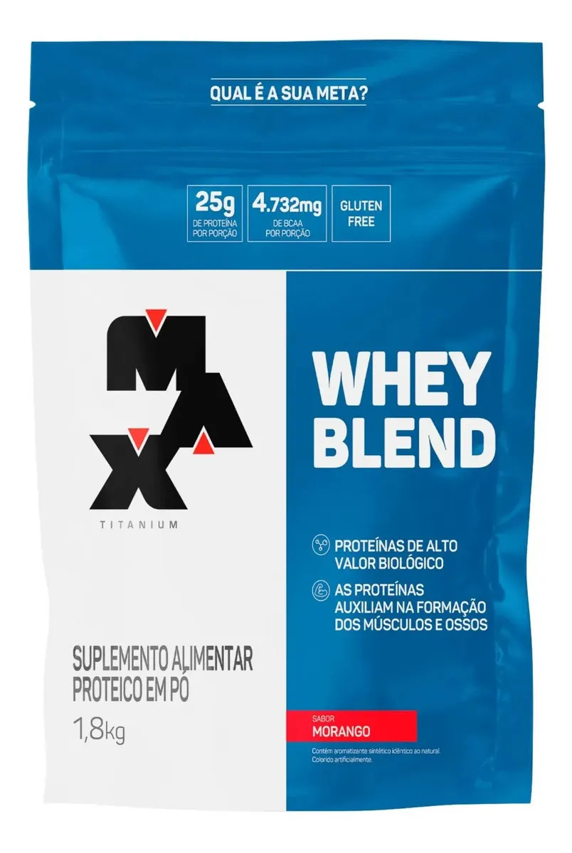 Whey Blend Max Titanium Whey Protein Concentrado 1,8kg Sabor Morango
