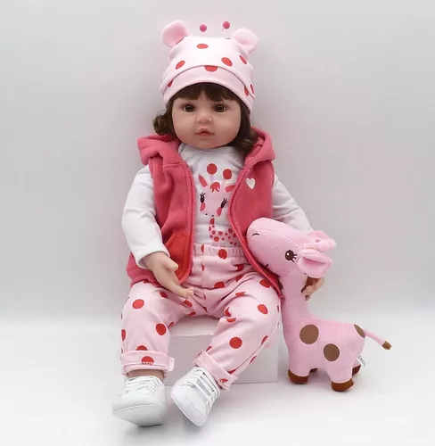 Boneca Bebe Reborn Silicone Girafinha Menina 48cm Realista