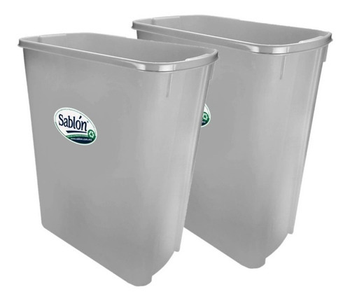 2 Pack Bote De Basura 42l Sin Tapa Color Gris