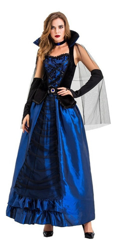 Vestido Azul De Halloween Con Diseño De Reina Bruja Y Vampir