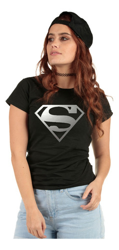 Playera Para Mujer Superman Plata Metalico