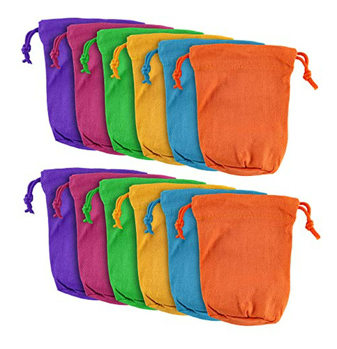 Bolsas De Lienzo Color Neón Con Cordón (12 Unidades)