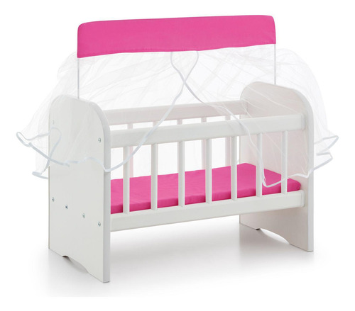 Berço Para Boneca Ninar Com Enxoval Pink