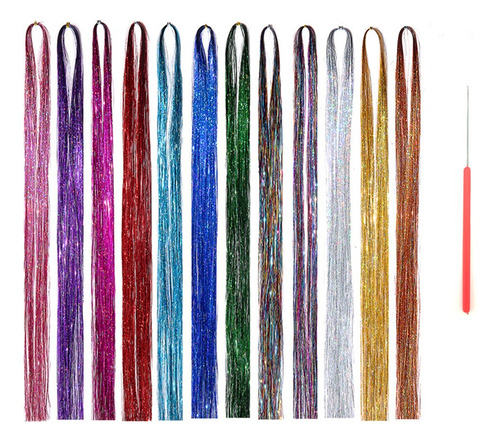 Kit De Extensiones De Glitter Tinsel Para Cabello 120cm