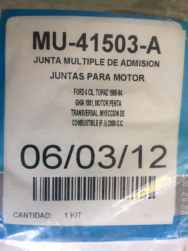 Paq 5pzas Junta Múltiple De Admisión Mu-41503-a Ford 4cil