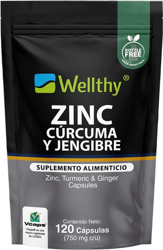 Zinc, Curcuma Y Jengibre 120 Caps Wellthy