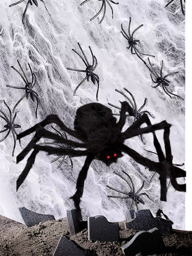 Kit Telaraña Brillante Con Arañitas Y Araña De 50 Cm.