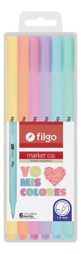 Marcador Filgo Marker 036 Pastel 1 Mm Estuche X 6 Colores