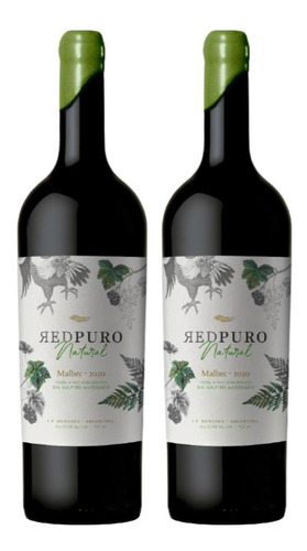 Vino Red Puro Natural Malbec Organico Tinto 750 Ml X2 Oferta