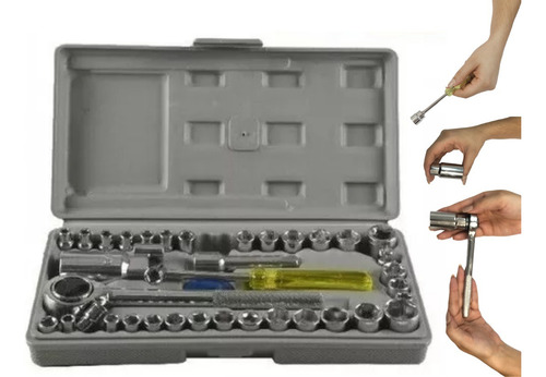 Jogo Kit Chave Soquete Catraca Cachimbo Reversível 40 Peças