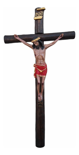 Crucifijo Artesanal De Pared - Madera Y Cristo De Resina 