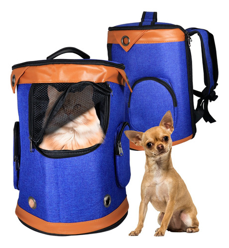 Mochila Transportadora Para Mascotas Pequeñas Perros Gatos Color Azul