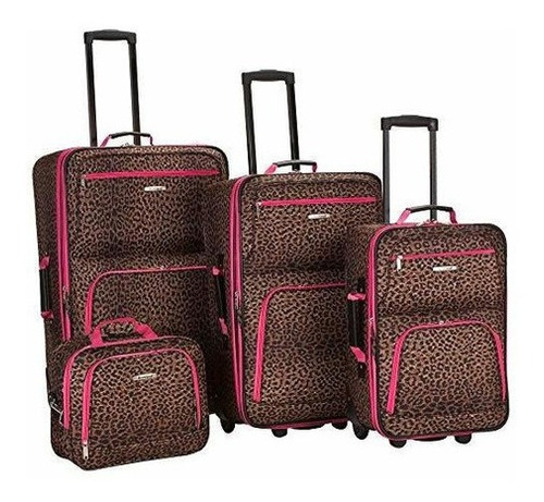 Rockland Juego De 4 Piezas De Equipaje Leopardo Rosa F125pin