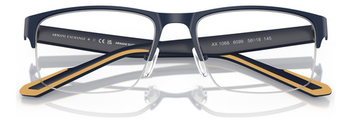 Armação Óculos De Grau Armani Exchange Ax1068 6099 56 Cor Azul Fosco/amarelo