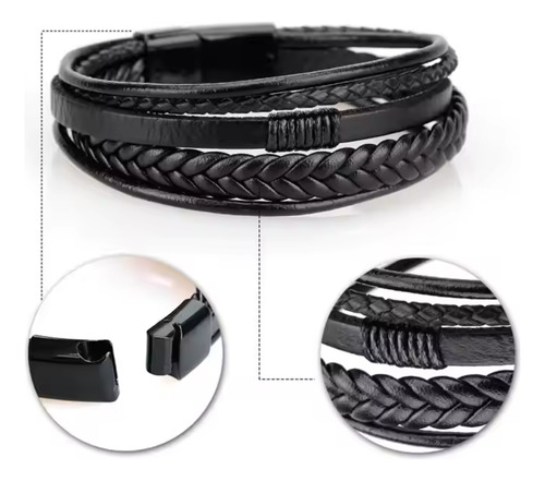 Pulsera Brazalete Cuero Hombre O Mujer Con Cierre Magnético Café 19 Cm 19 Cm
