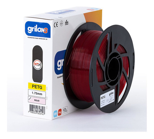 Filamento 3d Petg Grilon 3 Pet G  1.75 1kg Impresora 3d Color Rojo Clear