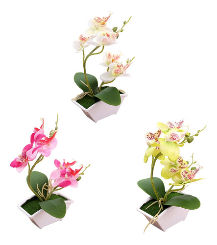 3 Orquídeas Artificiales, Bonsáis, Flor De Imitación, Para I