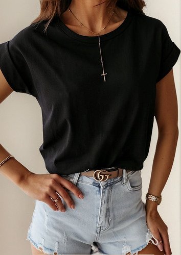 Playera De Mujer Con Cuello Redondo Y Manga Corta De Color L