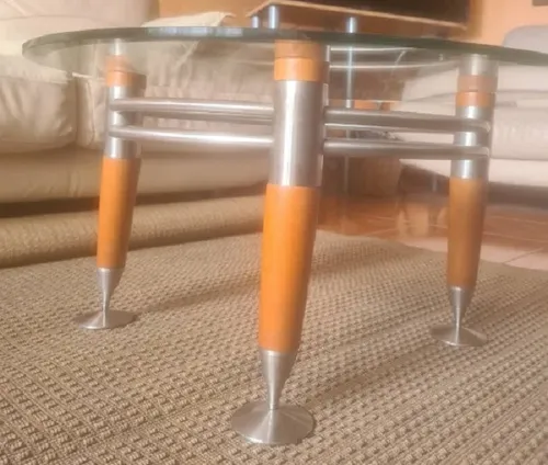 Mesa De Centro De Vidrio Biselado/metal Y Madera (Usado)