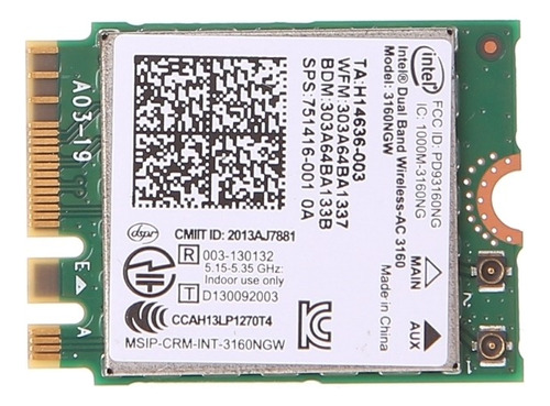 Inalámbrico De Doble Banda Intel 802.11 Ac 3160 Ngw Ngff Blu