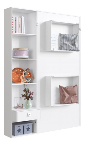 Cama Articulável Vertical Solteiro Com Estante Vancouver Cor Branco