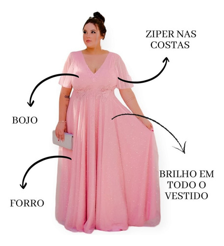Vestido Festa Azul Royal Plus Size Madrinha Casamento Brilho