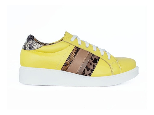 Zapatillas Urbanas De Mujer Gravagna 218 Cuero Amarillo Comb