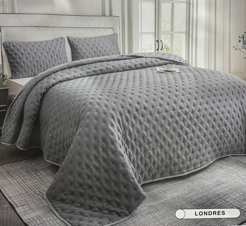 City Blanco Cubrecama Quilt Liso Reversible King Size Con 2 Fundones