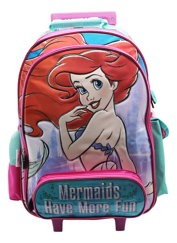 Mochila La Sirenita Carro 18 Pulgadas Disney Ariel Cresko Color Verde claro