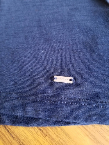 Remera Tommy Hilfiger Azul Bordada De Mujer T. L Manga 3/4